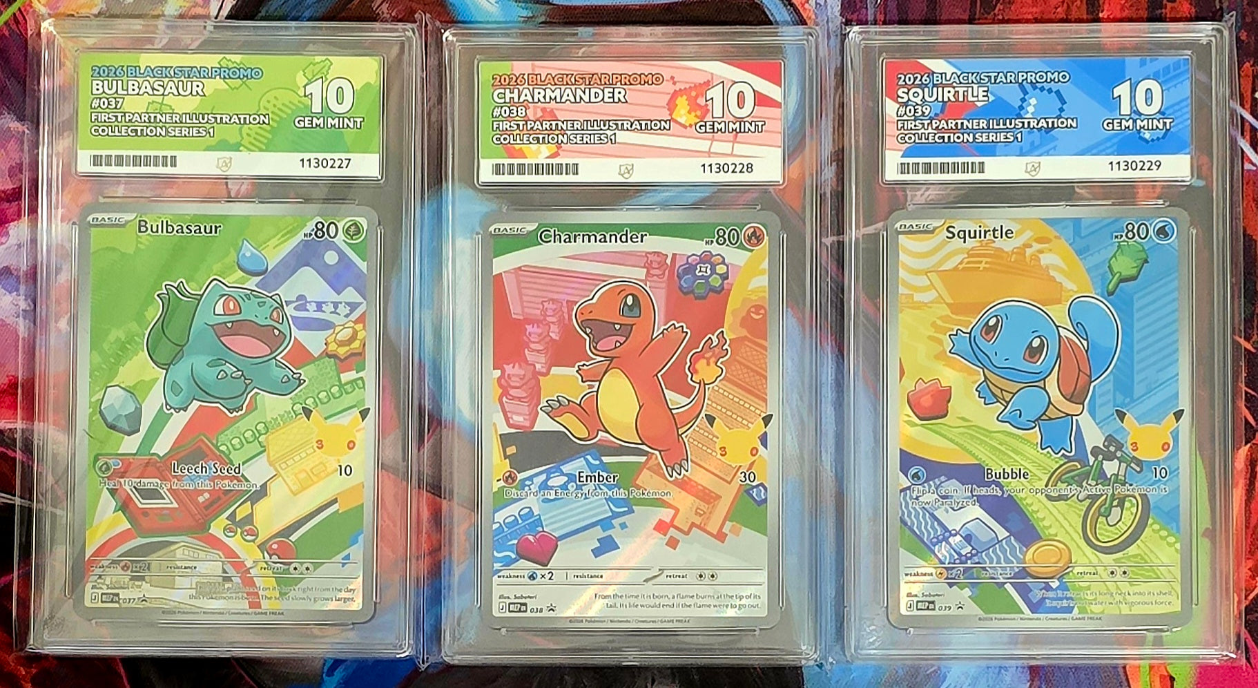 Bulbasaur #037, Charmander #038 & Squirtle #039 Kanto First Partners Illustration Sequential Set - ACE 10's